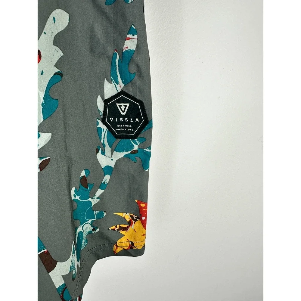 Vissla Mens Board Shorts 32 Gray Floral Sight Study Gabe Schneider Art Recycled‎